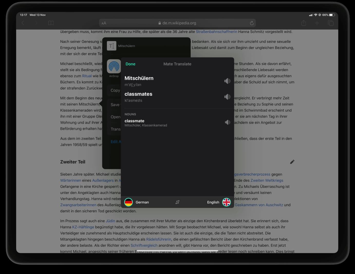Mate Translate iPad app interface